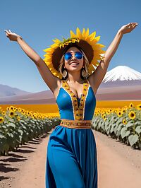 Attractive 20 year old latina girl DD breasts curvy ass in traditional blue dress