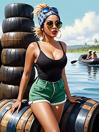 Tall 22 year old Dominican girl with big breasts on barrel raft adventure
