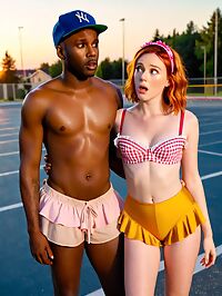 Two models in compromising positions amidst the squalor of a low income housing parking lot at sunset