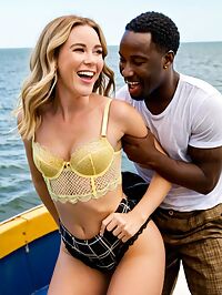 A dark skinned man looks terrified on a sunny day as he watches a 20 year old woman