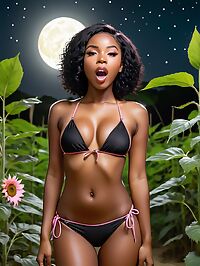 African girl sits on a rock overlooking a lake at Lekki Conservation Centre in Nigeria