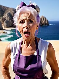 Elderly grandmother poses outdoors in Cabo San Lucas under the scorching Mexican sun