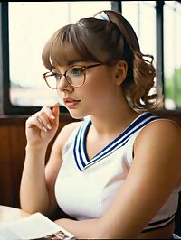 Woman with a vintage cheerleader uniform in a daytime cafe