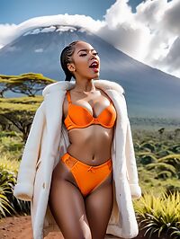 Caribbean girl stands out in the afternoon sun atop Mount Kilimanjaro