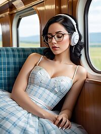 A 31 year old woman with black short hair and ice blue eyes stands on the train platform