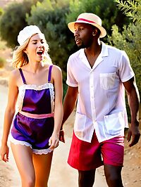 A black man in his 50s stands satisfied outside Gethsemane at dusk with a younger woman