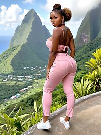 A curvaceous 23 year old woman poses seductively in a pink backless dress