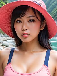 Malaysian woman with pink tank top and red shorts explores Taiwan's Taroko Gorge