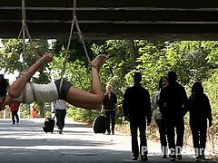 Super Hot Euro Babe Disgraced in the Streets hot anal porn : Bailey is a super gorgeous and naturally submissive European babe who is new to, basically everything. She gets suspended from a bridge while people pass and stare, then methodically stripped of her clothing, one cut of the scissors at a time. After getting her completely nude we take her to get fucked, sucked, and be fondled by Zenza Raggi and a couple of his buds. Then its off to the truck stop to entertain the truckers with some hot anal porn pounding!