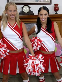 Two cheerleader sluts share their coaches hard cock