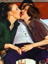 Two hairy seventies girls sharing a big and stiffy cock