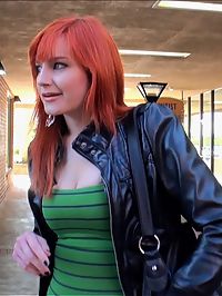 Hot horny amateur russian red head agrees to get fucked hard and cum faced after getting picked up at the train station