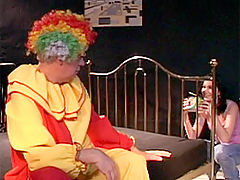 Sylvia and Martin : Sweet brunette teenie babe cheers up a sad senior clown