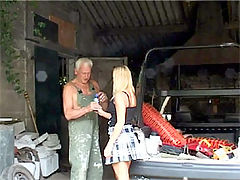 Bibi Fox and Johan : Horny working senior fucking a blonde beauty in his garage