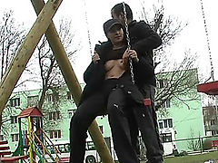 Dirty wife nude on the playground