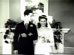 Undress rehearsal : A man and a woman are doing a dress rehearsal for a wedding while a male choir is singing in the background. When the guy has left the girl takes off her wedding dress and her petticoat, showing her slim body off to the camera.